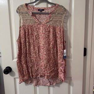 Angels Cream and Pink Floral Lace Yoke Camisole